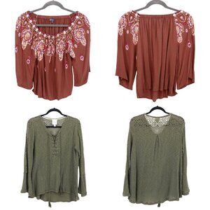 Bohemian Top Bundle Women L Multi Rustic Hippie Cottagecore Peasant Granola Girl